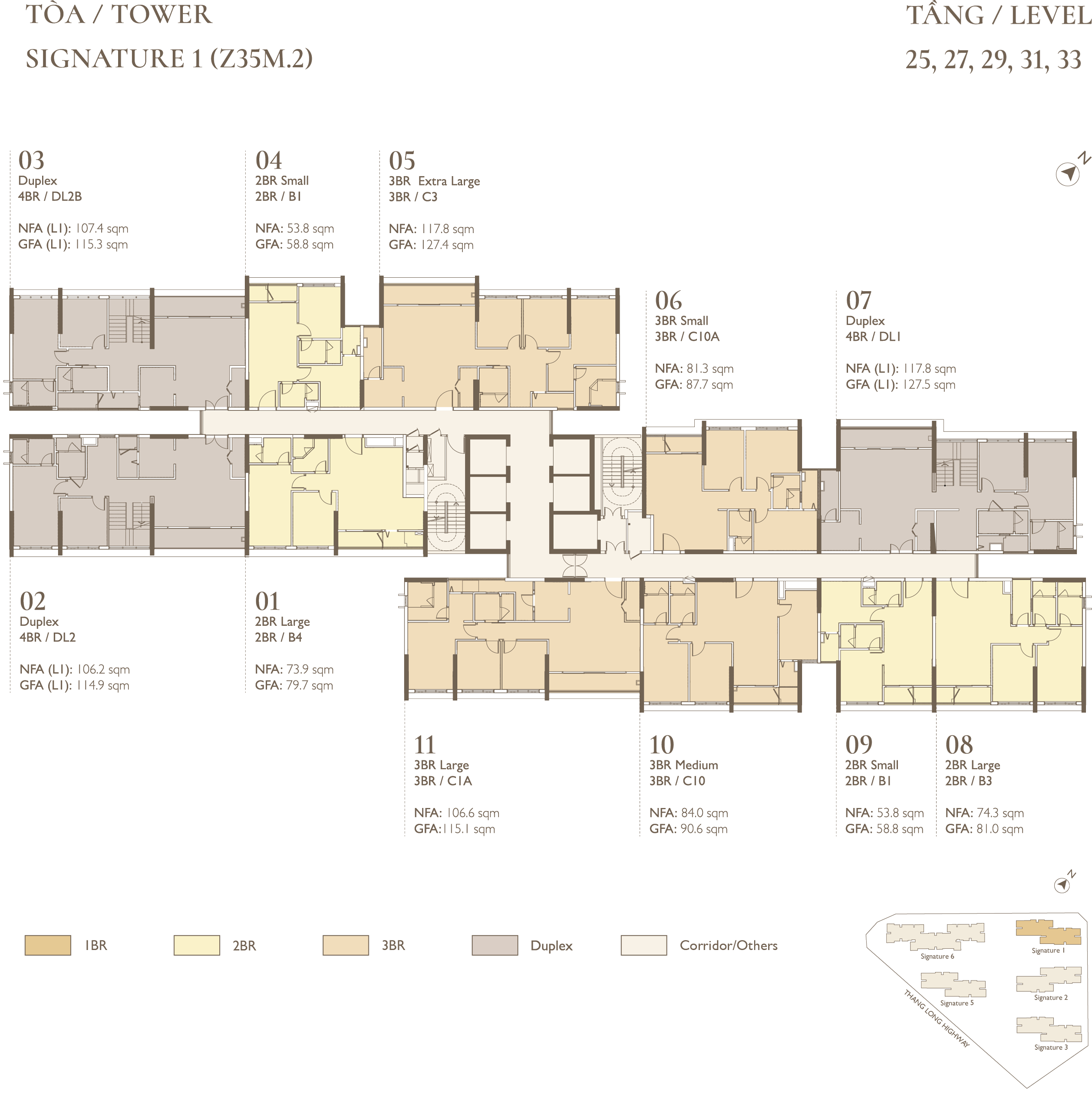 Mặt bằng tầng 25-33 tòa Signature 1 – Lumi Hanoi