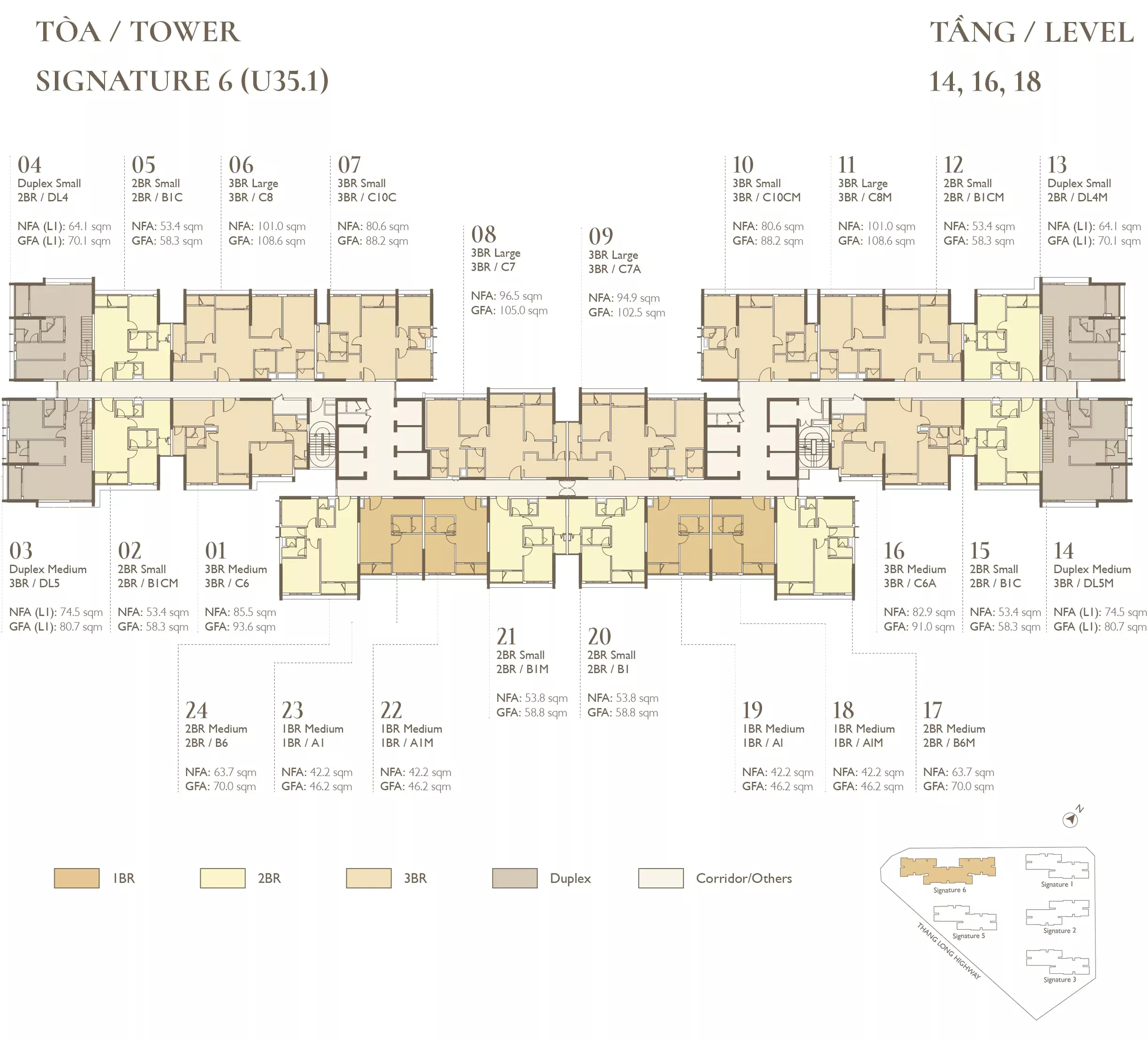 Mặt bằng tầng 14,16,18 tòa Signature 6 – Lumi Hanoi
