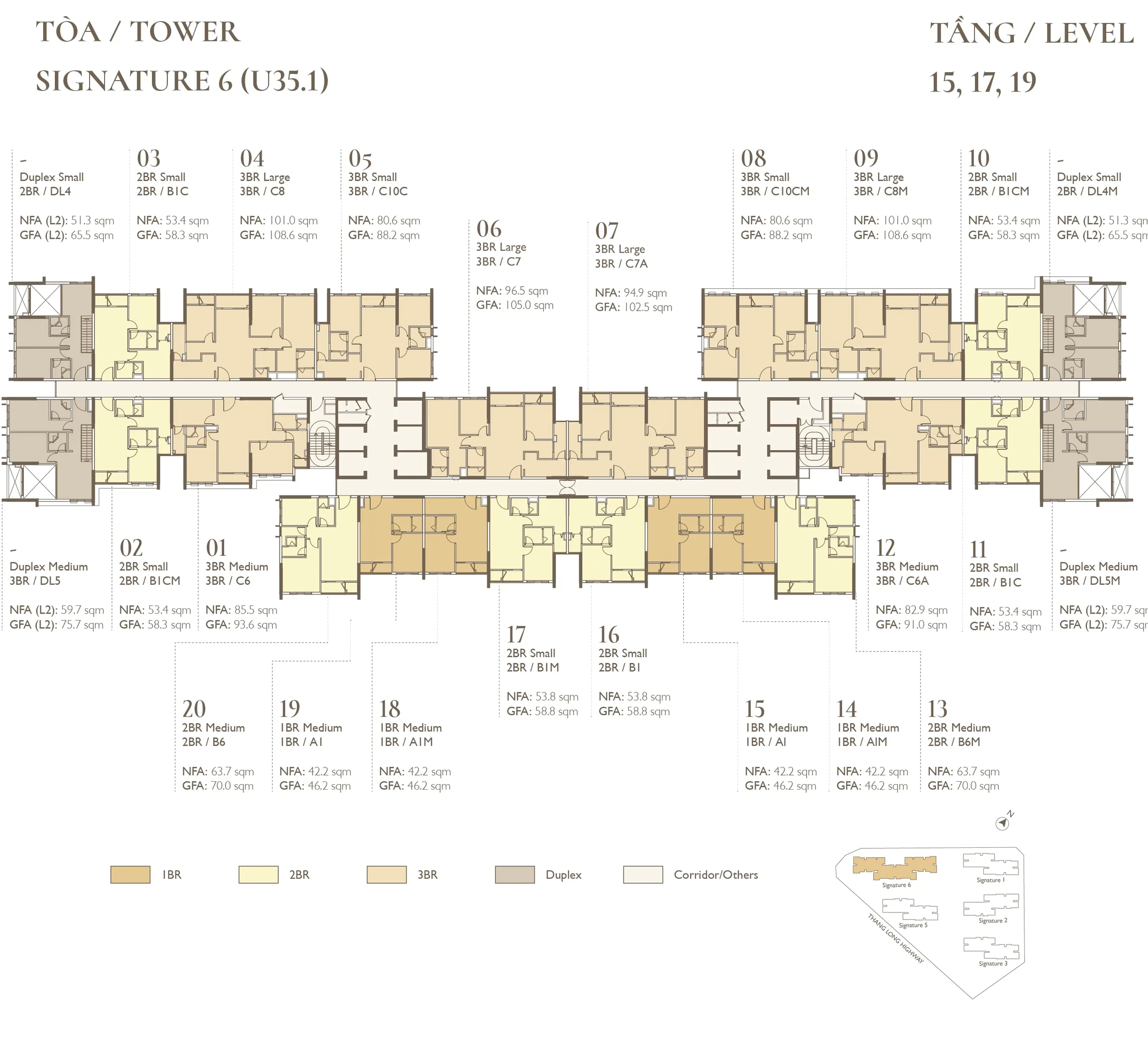 Mặt bằng tầng 15,17,19 tòa Signature 6 – Lumi Hanoi