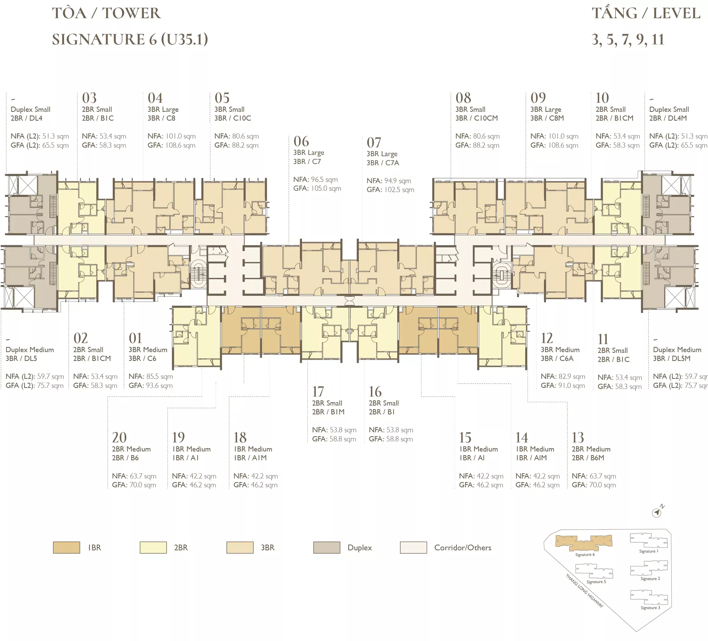 Mặt bằng tầng 3,5,7,9,11 tòa Signature 6 – Lumi Hanoi